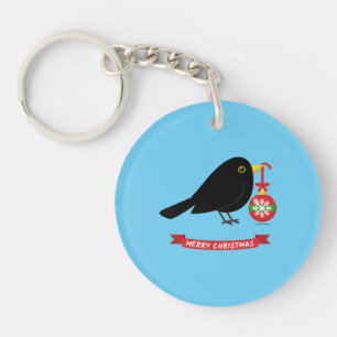 Süße Amsel mit Weihnachtsball Schlüsselanhänger
