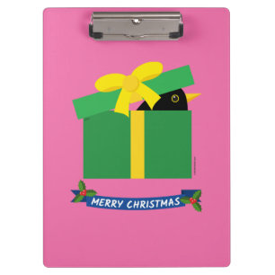 Süße Amsel schaut aus einer Geschenkschachtel hera Klemmbrett