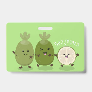 Süße Ananas-Guave-Feijoa-Cartoon-Illustration Ausweis