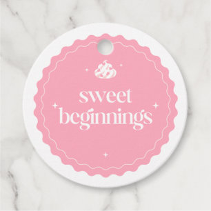 Süße Anfänge   Rosa und weiße Mädchen-Baby-Party  Geschenkanhänger