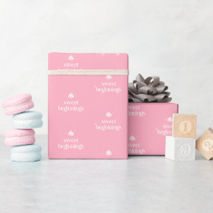 Süße Anfänge Rosa und Weiße Mädchen-Baby-Party Geschenkpapier