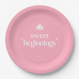 Süße Anfänge Rosa und Weiße Mädchen-Baby-Party Pappteller