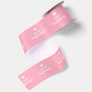 Süße Anfänge Rosa und weiße Mädchen-Baby-Party Satinband