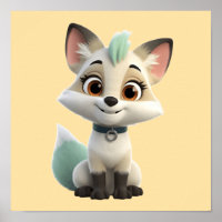 Süße Anime-Arktis-Fuchs-Chibi-Kunstposter — Kawaii
