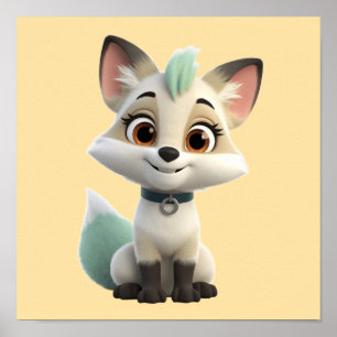 Süße Anime-Arktis-Fuchs-Chibi-Kunstposter — Kawaii Poster