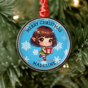 Süße Anime-Asien-Elfe personalisiertes Weihnachten Ornament Aus Metall