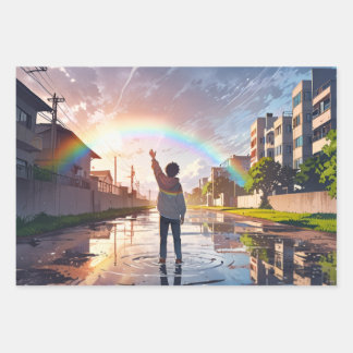 Süße Anime-Einwickelpapier - Packung mit 3 Seiten Geschenkpapier Set