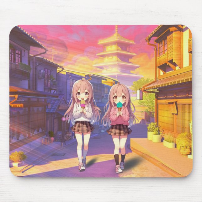 Süße Anime-Eiscreme-Mädchen Mousepad (Vorne)
