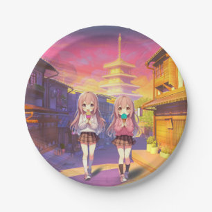 Süße Anime-Eiscreme-Mädchen Pappteller