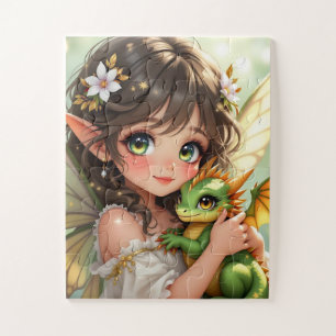 Süße Anime-Fee und Chibi-Drache 