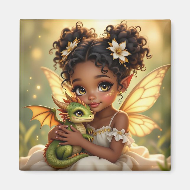Süße Anime-Fee und Chibi-Drache Magnet (Vorne)