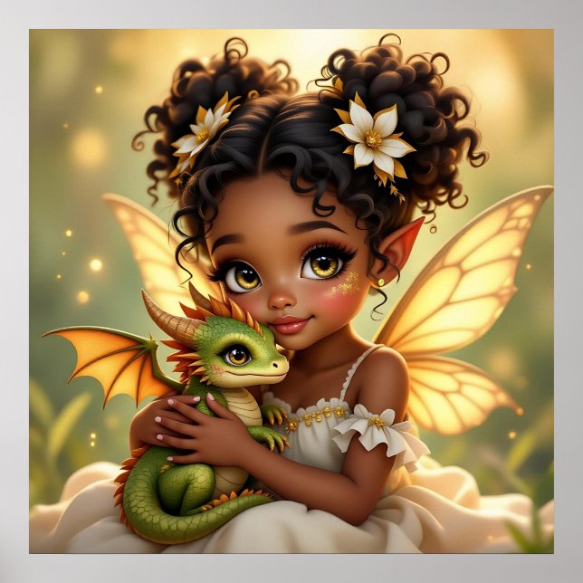 Süße Anime-Fee und Chibi-Drache Poster (Vorne)