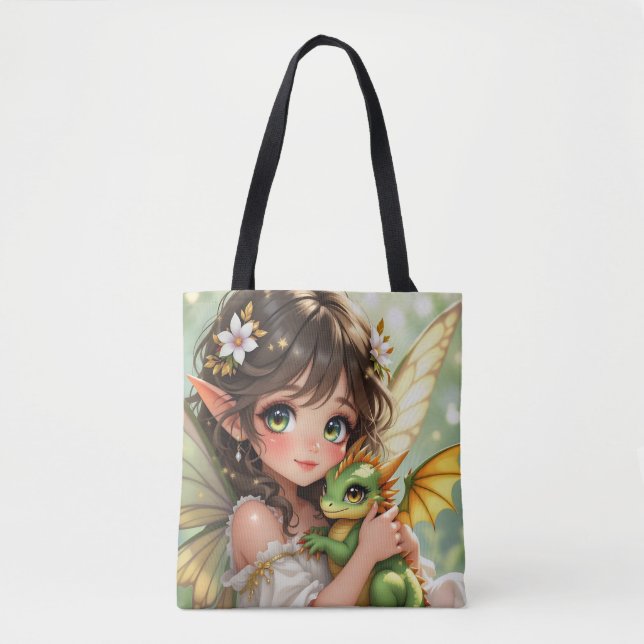 Süße Anime-Fee und Chibi-Drache  Tasche (Vorderseite)