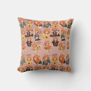 Süße Anime-Fuchs-Mädchen-Halloween-Gamer-Ausdrücke Kissen
