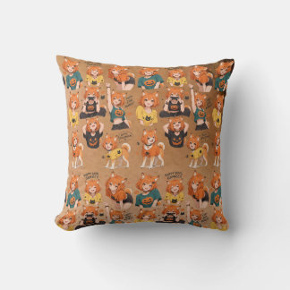Süße Anime-Fuchs-Mädchen-Halloween-Gamer-Ausdrücke Kissen