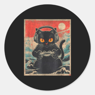 Süße Anime-Gamer Kawaii-Katze Japanisches Gaming-G Runder Aufkleber