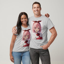 Süße Anime-Girl-Illustration mit rosa Haaren T-Shirt