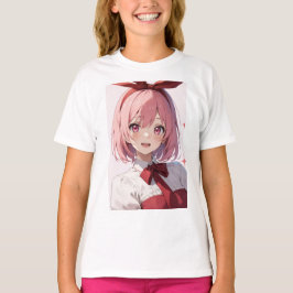 Süße Anime-Girl-Illustration mit rosa Haaren T-Shirt