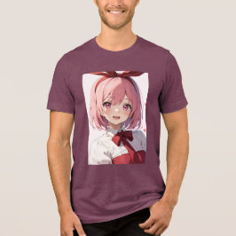 Süße Anime-Girl-Illustration mit rosa Haaren Tri-Blend Shirt