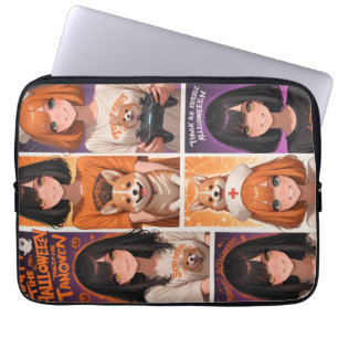 Süße Anime-Halloween-Collage-Kunst Gruselige Mäd Laptopschutzhülle