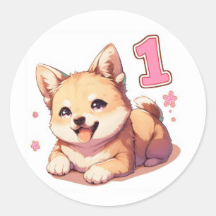 Süße Anime-Hunde Nummer Eins Runder Aufkleber