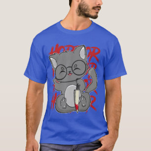 Süße Anime-Katze mit Messer für Kawaii-Horror-Hall T-Shirt