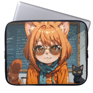 Süße Anime-Katzen-Mädchen-Laptop-Hülle Cozy Cafe Laptopschutzhülle