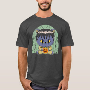 Süße Anime-Katzen-Monster und Kürbis für Halloween T-Shirt