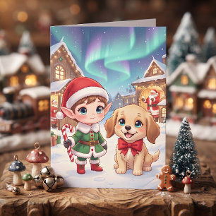 Süße Anime-Kinder-Weihnachts- und Malvorlage Karte