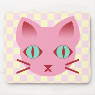 Süße Anime Kitty Katze Rosa und Gelbe Karos Mousepad