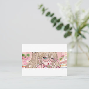 Süße Anime-Mädchen-Ästhetik Visitenkarte in Rosa