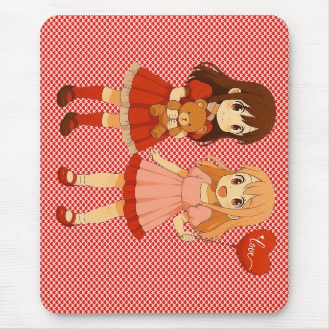 Süße Anime-Mädchen Valentinstag Mousepad (Vorne)