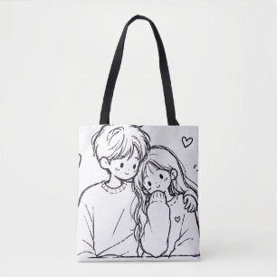 Süße Anime-Paar-Strichzeichnung-Tragetasche Tasche