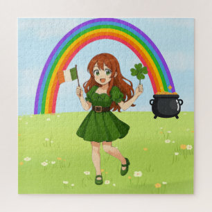 Süße Anime-Rothaarige am St. Patrick's Day  
