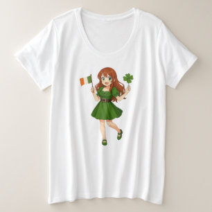 Süße Anime-Rothaarige am St. Patrick's Day Große Größe T-Shirt