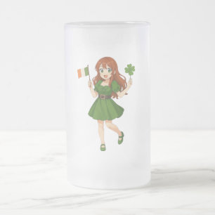 Süße Anime-Rothaarige am St. Patrick's Day Mattglas Bierglas