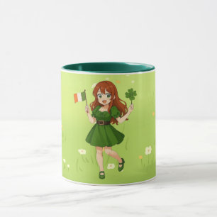 Süße Anime-Rothaarige am St. Patrick's Day Tasse
