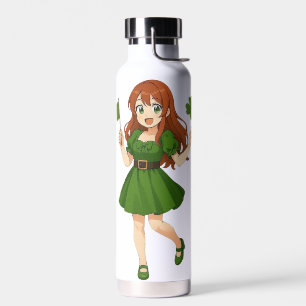 Süße Anime-Rothaarige am St. Patrick's Day Trinkflasche