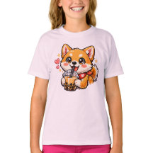 Süße Anime Shiba Inu trinkt Bubble Tea Kawaii