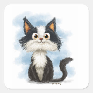 Süße Anzugkatze Cartoon Quadratischer Aufkleber