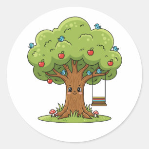 Süße Apfelbaum-Cartoon-Illustration Aufkleber