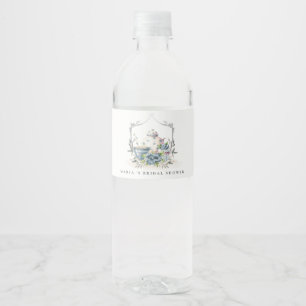Süße aqua blaue Blumen Teekanne Wappen Brautdusche