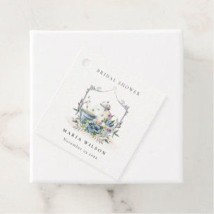 Süße aqua blaue Blumen Teekanne Wappen Brautdusche Geschenkanhänger