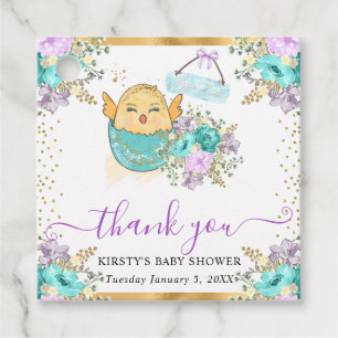 Süße Aquarell-Blumen-Küken-und-Eier-Baby-Party Geschenkanhänger