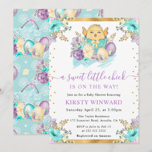 Süße Aquarell-Blumen-Osterküken-Baby-Party Einladung