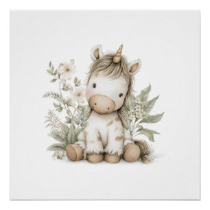 Süße Aquarell-Einhorn-Geschichtsbuch-Illustration Poster