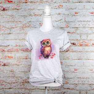 Süße Aquarell-Eule auf einem Ast mit Blumen T-Shirt