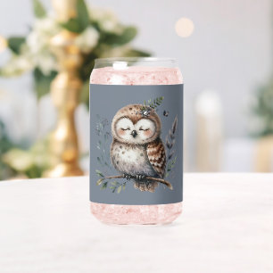 Süße Aquarell-Eule im floralen Wald-Stil Dosenglas