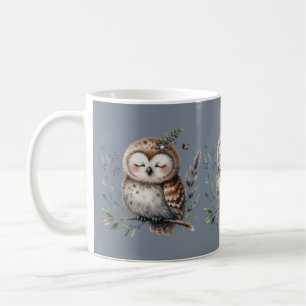 Süße Aquarell-Eule im floralen Wald-Stil Kaffeetasse