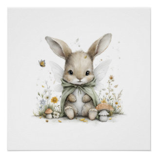Süße Aquarell-Fee-Hasen-Illustration Poster